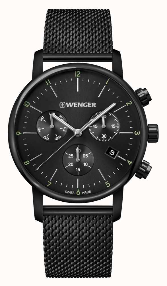 Wenger Urban Classic Chrono Black Mesh Bracelet Black Dial