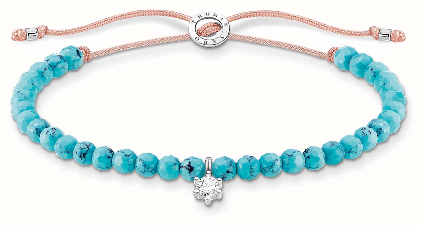 Thomas Sabo Charming Silver Stone Turquoise Beaded Tie Bracelet A