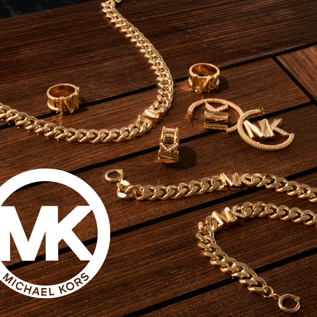 14K Gold PlatedPlated Brass Pavé Logo Chain Bracelet  Michael Kors