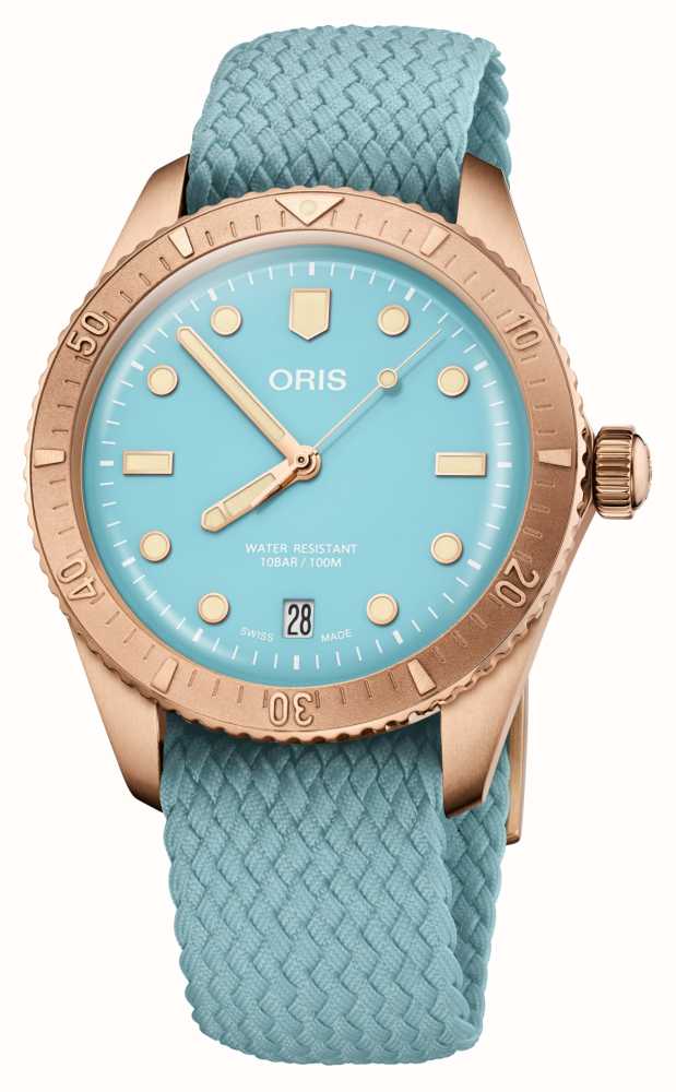 ORIS Divers Sixty Five Cotton Candy Bronze Automatic 38mm Blue Dial Recycled Textile Strap 01 733 7771 3155 07 3 19 02BRS