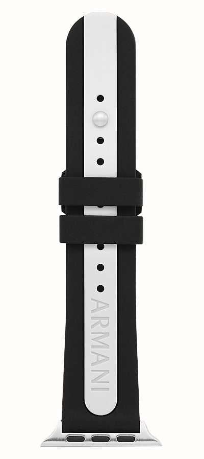 Armani Exchange Apple Watch Strap (42/44/45mm) Black & White Silicone  AXS8015 - First Class Watches™