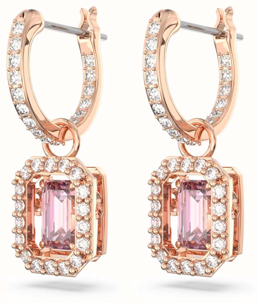 Swarovski Millenia Drop Earrings Rose Gold Tone Plated Pink Octagon Crystals 5649474 First 9956