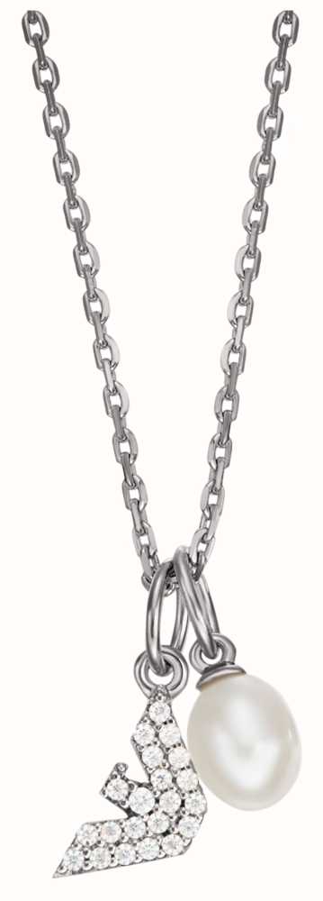 Emporio Armani Crystal Logo Pendant Necklace | Sterling Silver