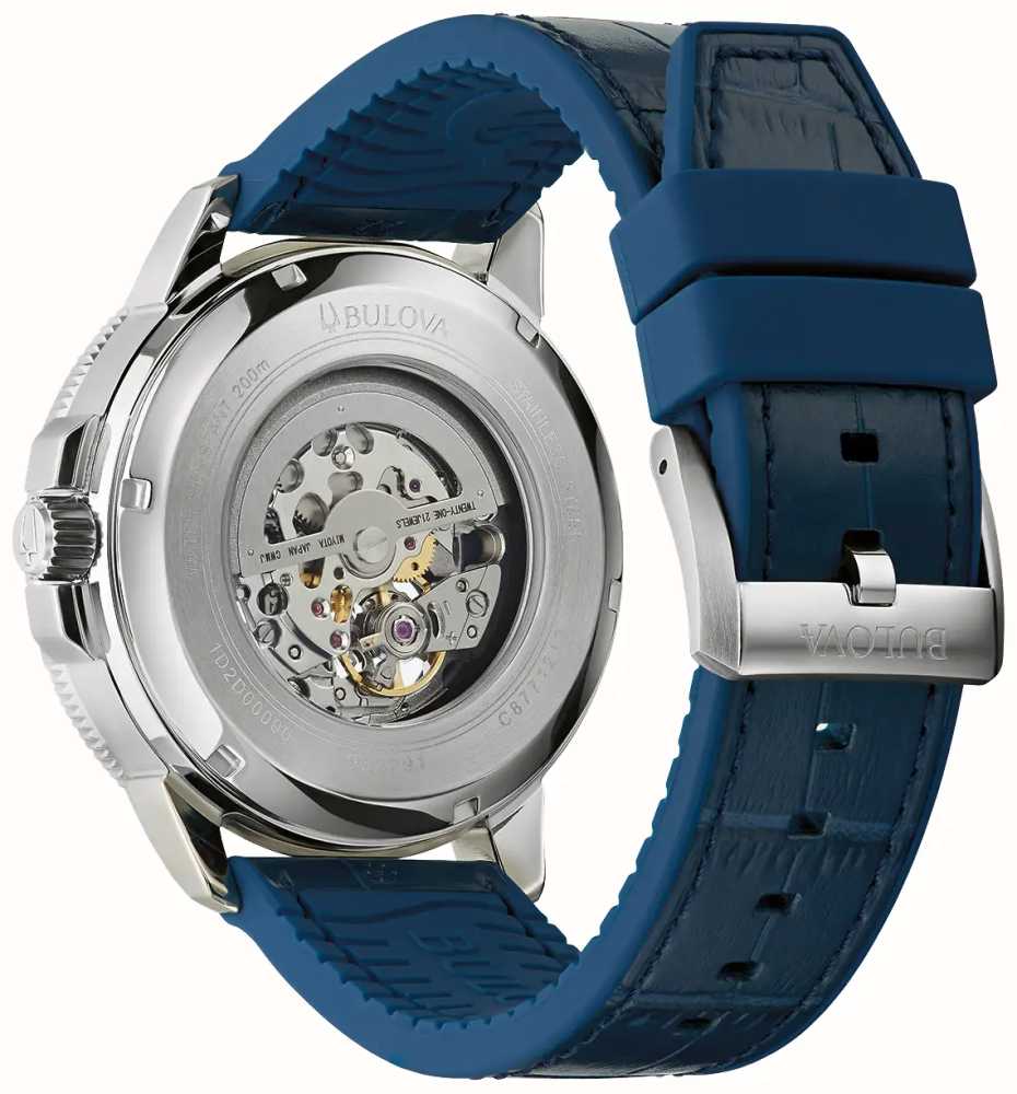 Bulova Men's Marine Star Automatic | Blue Dial | Blue Leather Strap ...