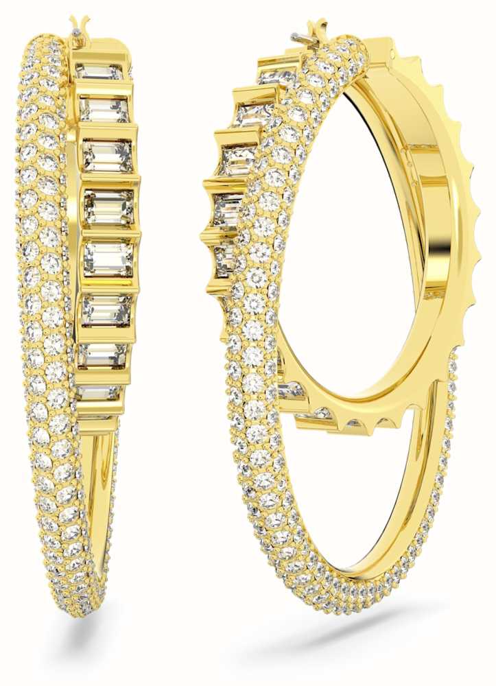 Swarovski Rota Hoop Earrings Gold-Tone Plated White Crystals 5629906 ...