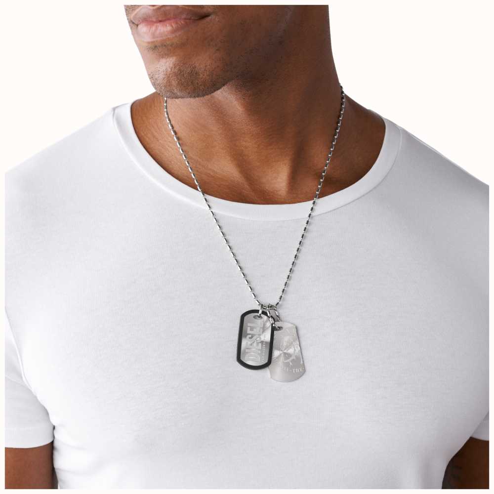 Diesel Jewellery Men's Double Dog Tag Rice Bead Necklace DX0011040