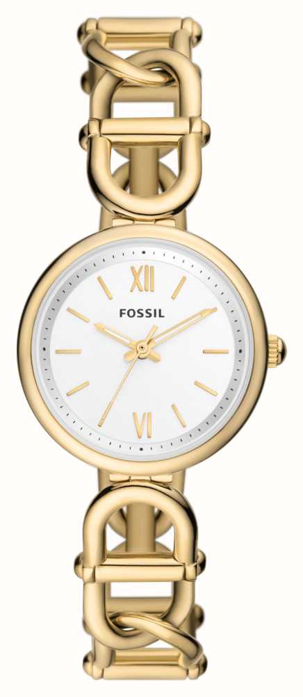 Fossil Carlie (30mm) White Dial / Gold-Tone Stainless Steel Chain Bracelet  ES5272