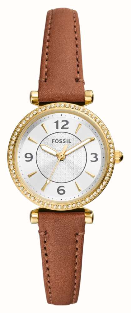 Fossil Carlie (28mm) Silver Dial / Brown Leather Strap ES5297