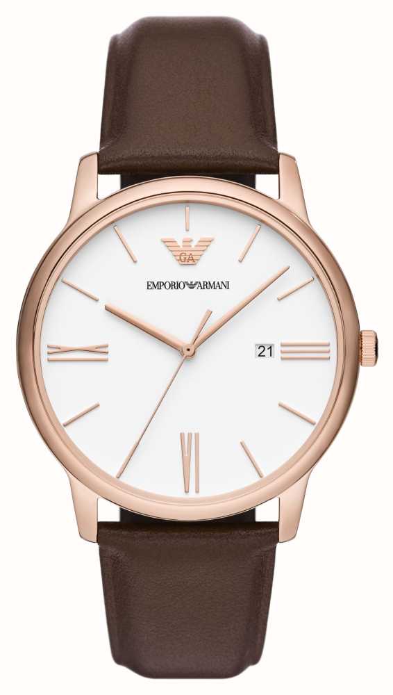 Emporio Armani Men s 42mm White Dial Brown Leather Strap