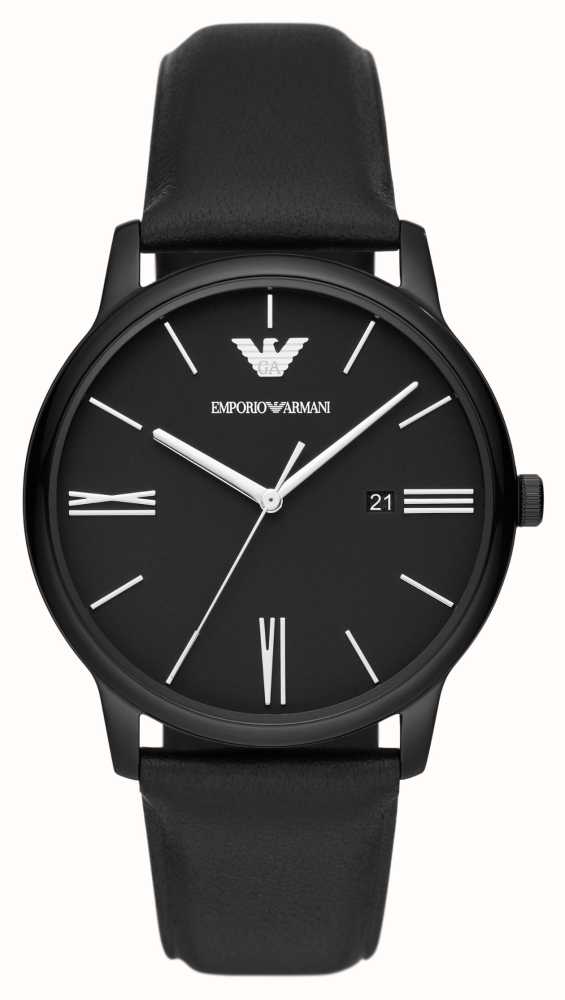 Emporio armani deals black leather watch