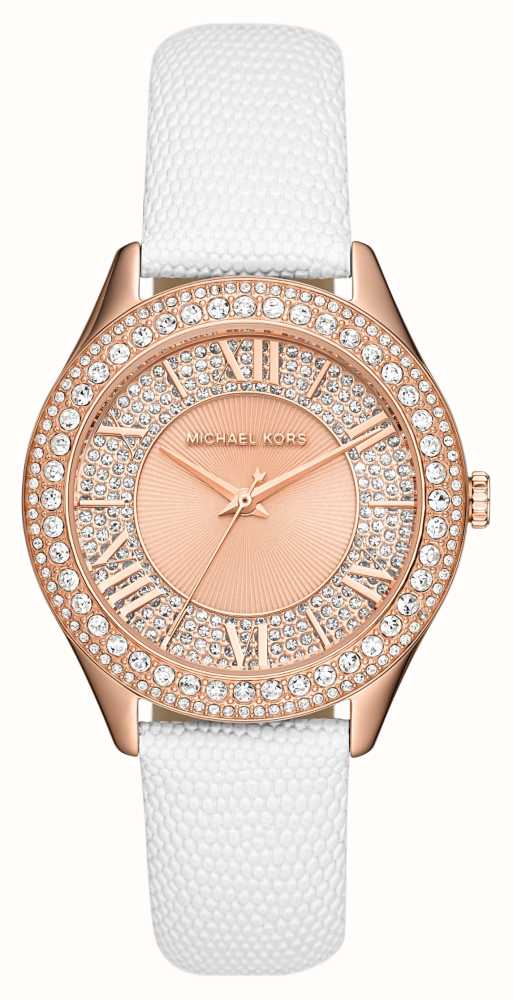 Michael kors white 2025 rose gold watch