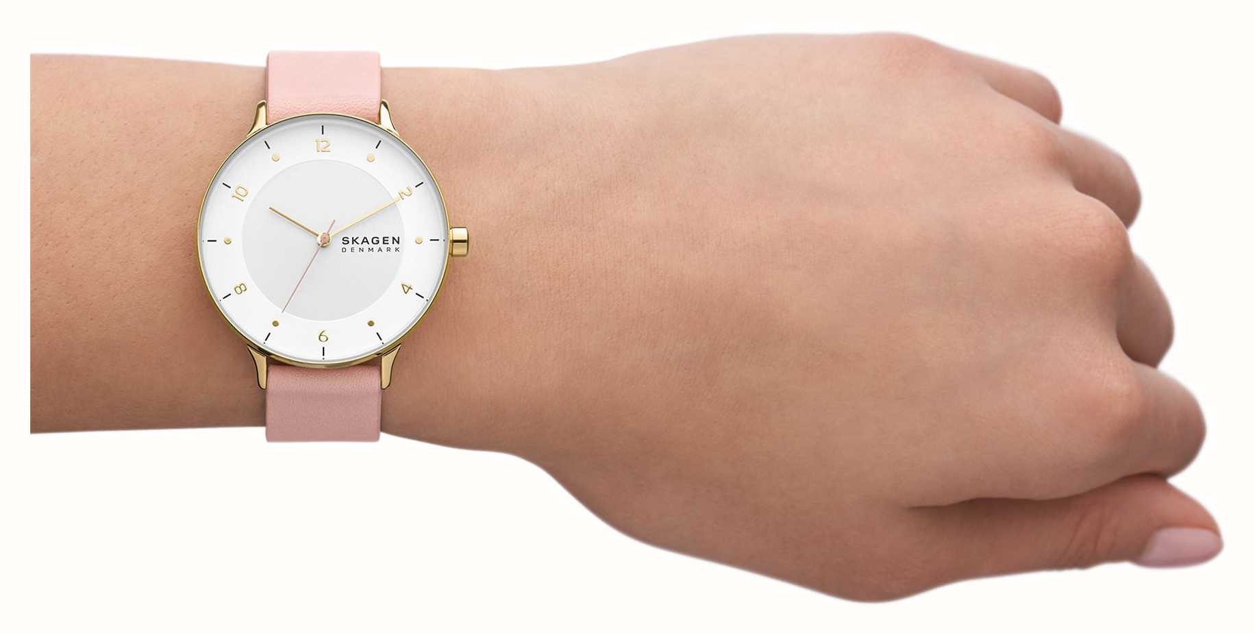 Skagen Riis (36mm) White Dial / Pink Leather Strap SKW3093