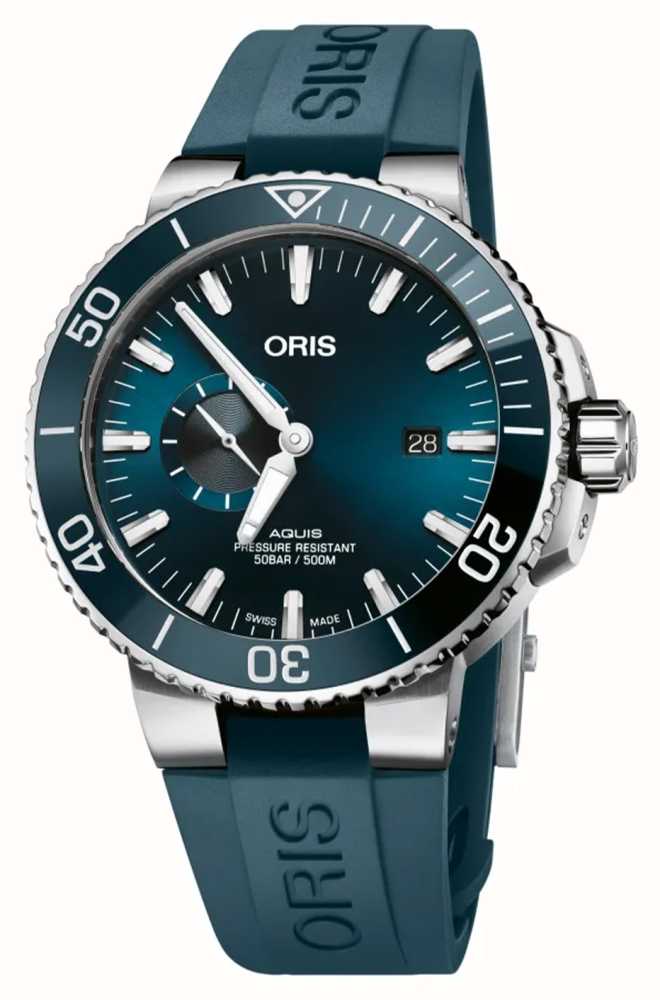 ORIS Aquis Small Second Date Automatic 45.5mm Blue Dial Blue Rubber Strap 01 743 7733 4155 07 4 24 69EB