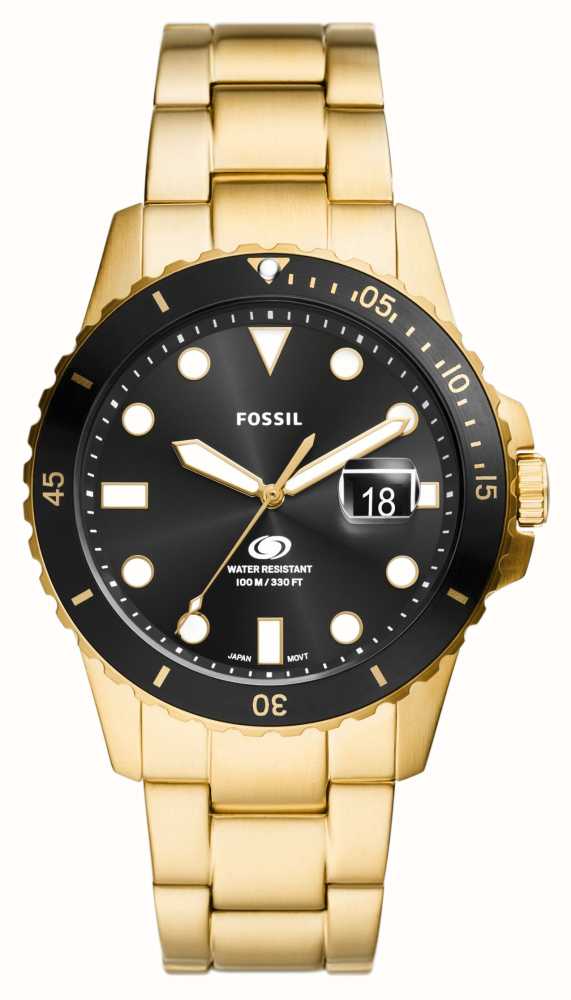 Fossil watch men's black and gold hot sale