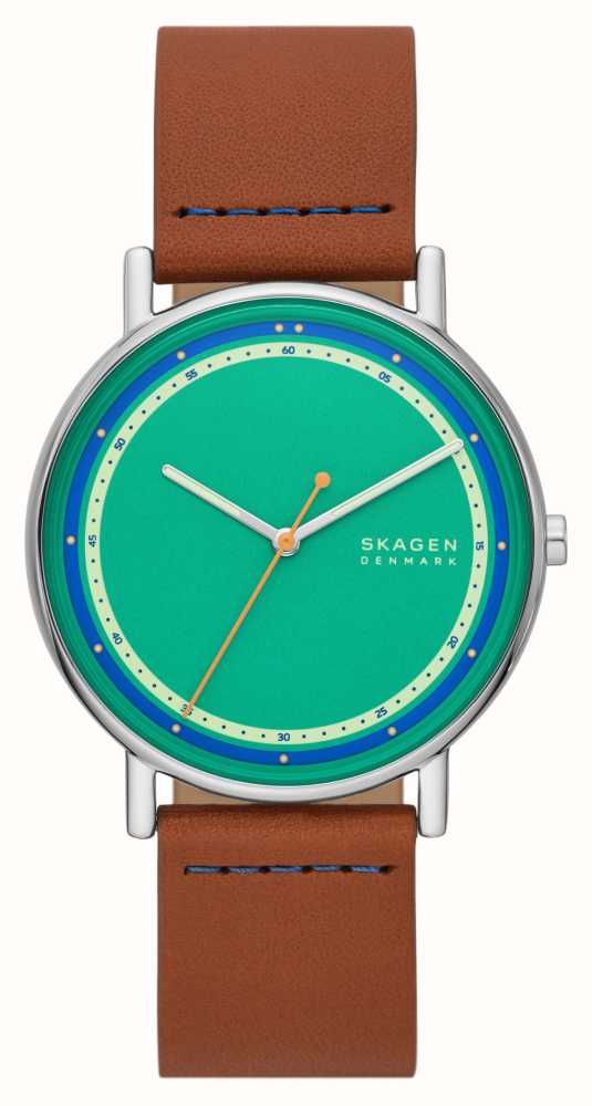 Skagen Men's Signatur (40mm) Green Dial / Brown Leather Strap