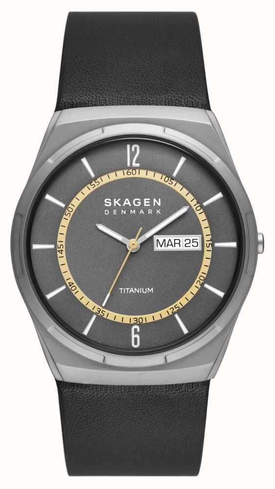Skagen Men\'s Melbye Titanium First SKW6907 Watches™ Black (40mm) Leather Strap Class / Grey Dial 