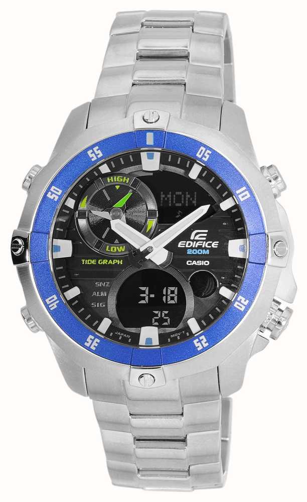 Casio Mens Edifice Stainless Steel Blue Bezel Watch  EMA  