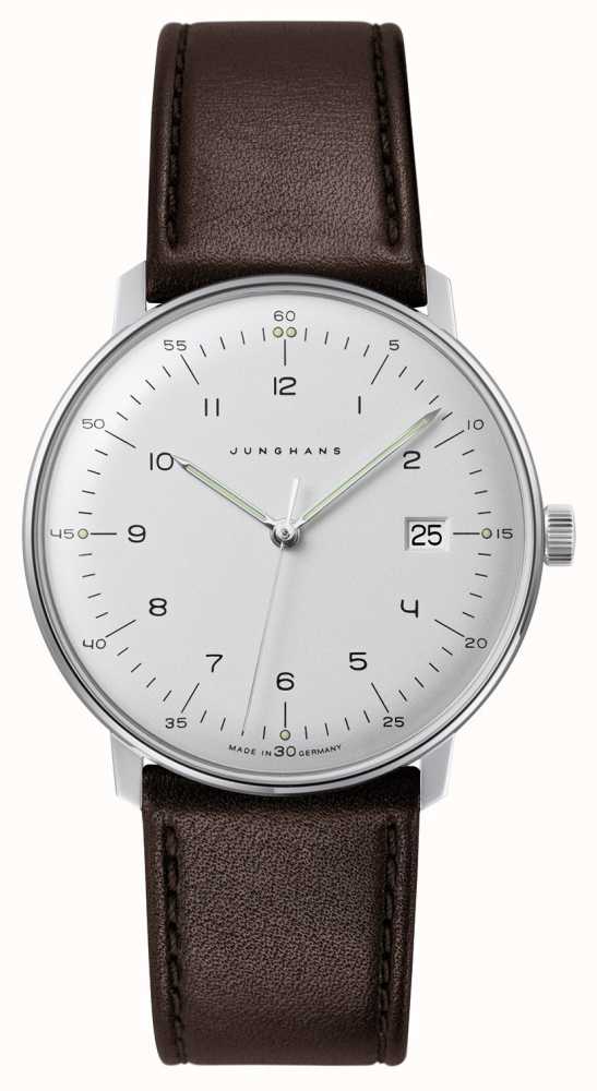 Junghans Men's Max Bill Quartz White Dial Brown Leather Watch 41/4461 ...