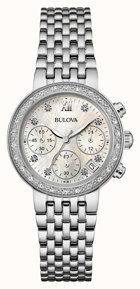 bulova watch silver with diamonds