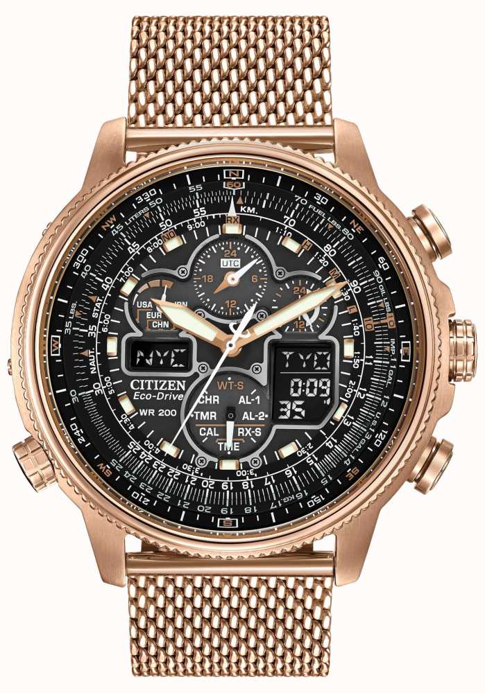 Citizen Navihawk A T Rose Gold Pvd Plated Eco Drive Radio Jy E