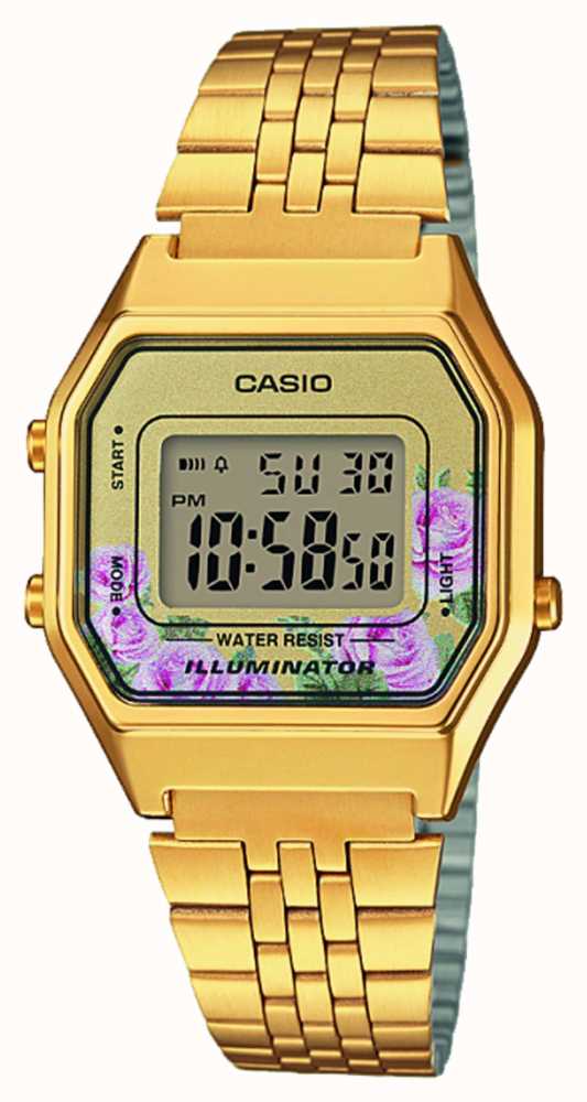 Casio Illuminator Gold Pvd Plated Floral Print Dial La680wega 4cef First Class Watches™ 0953