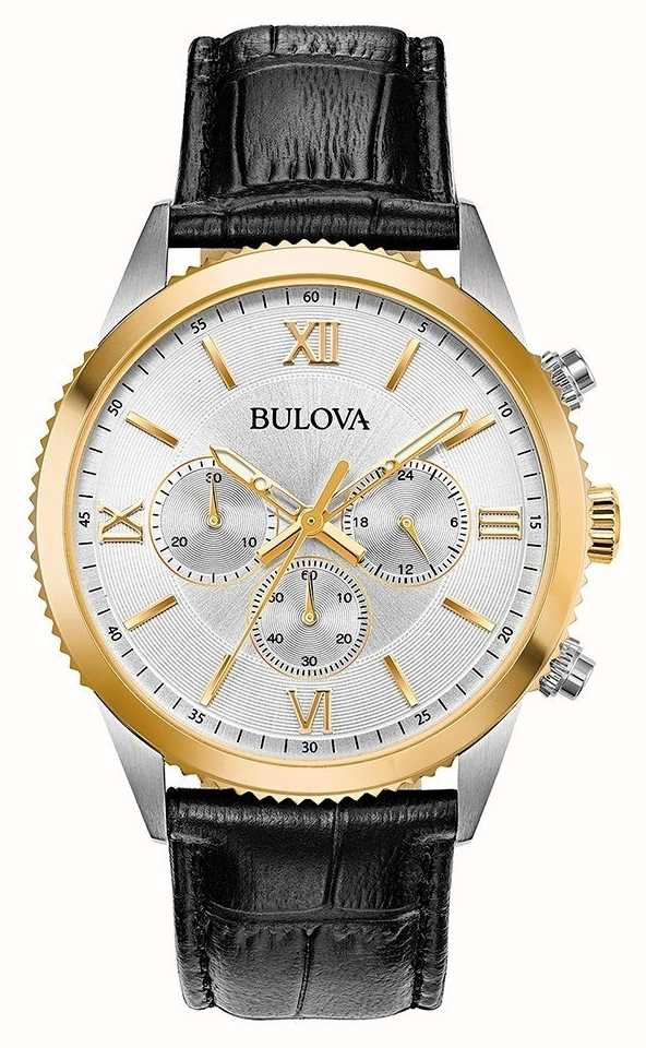 Bulova Women's Black Leather Chronograph Watch 98A218  