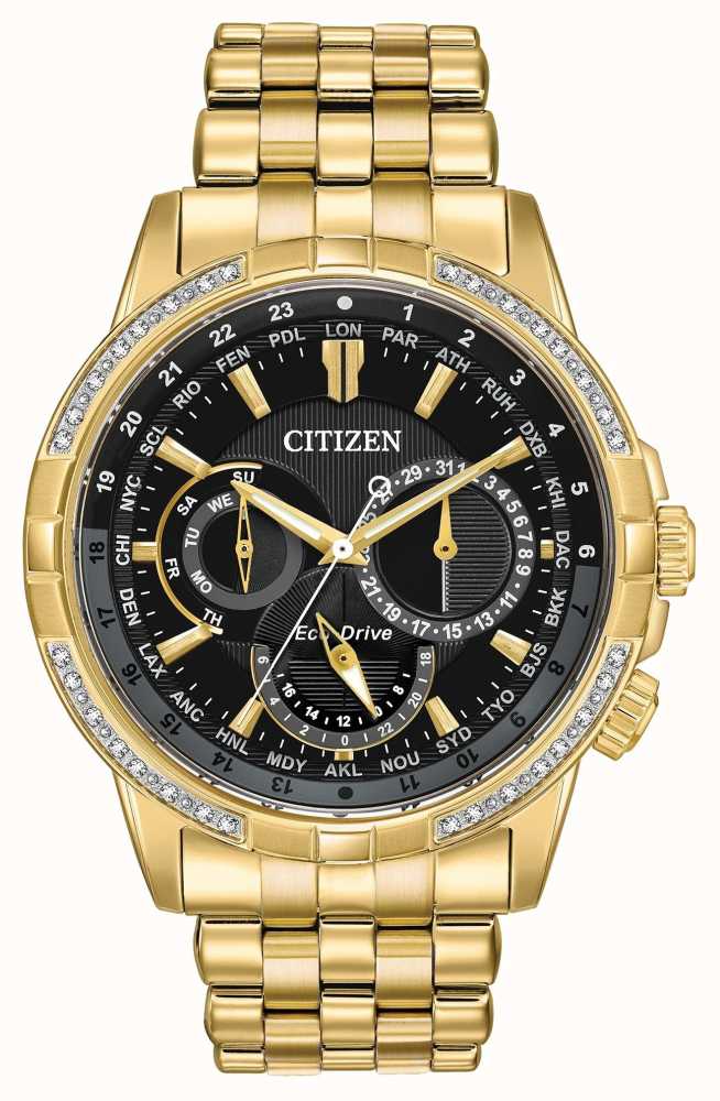 Citizen Mens Calendrier Eco-Drive Gold Plated 32 Diamonds  