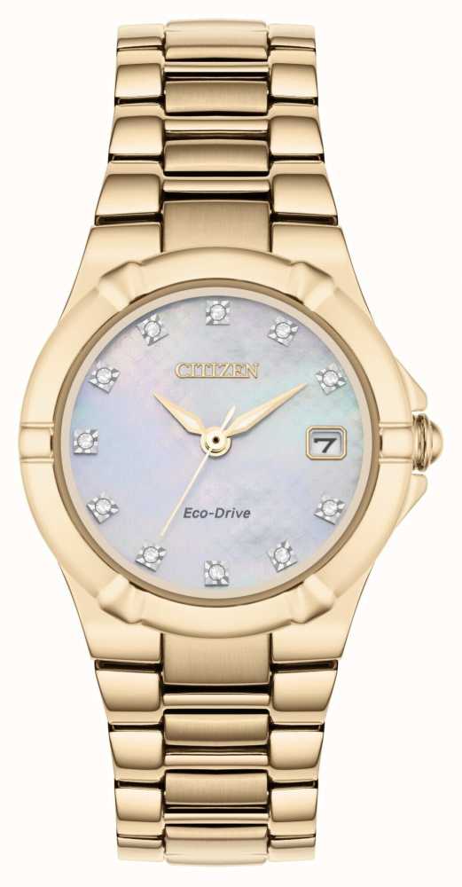 Citizen Womens Eco-Drive Diamond Dial Rose Gold Plated EW1533-50D ...