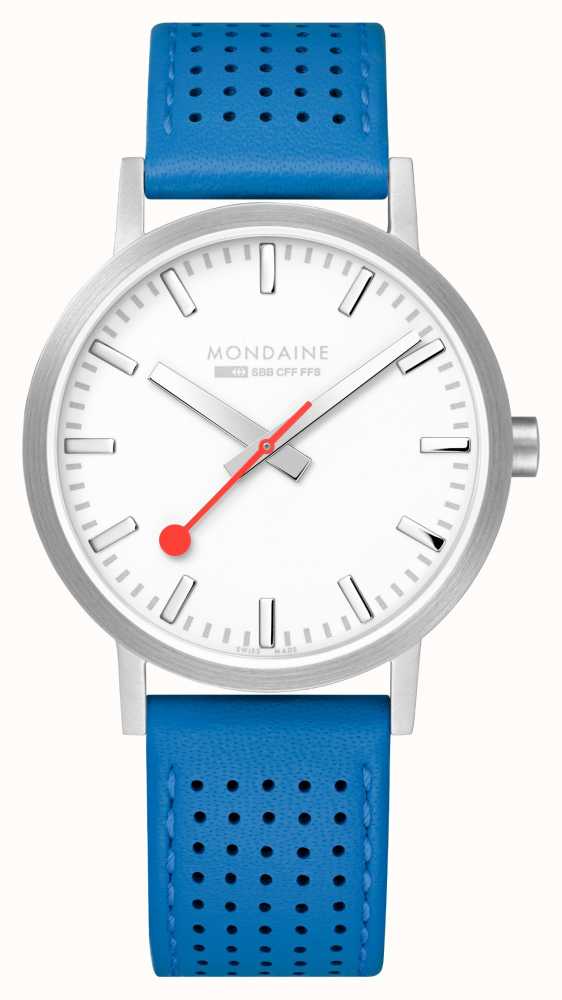 Mondaine Sbb Classic 40mm White Dial Blue Leather Strap Watch A6603036016sbd First Class