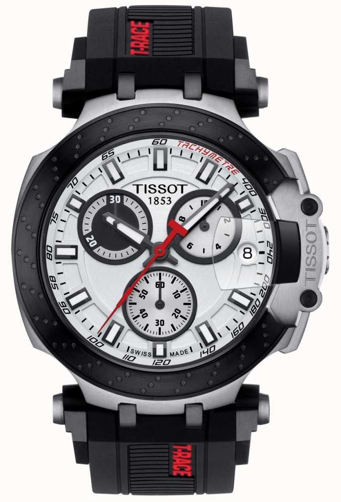 Tissot Mens T Race Quartz Chrono Black Strap Grey Dial T1154172706100 First Class Watches™