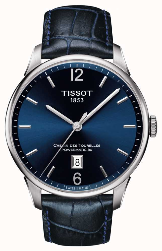 Tissot Men's Chemin Des Tourelles Blue Leather Strap Blue Dial ...