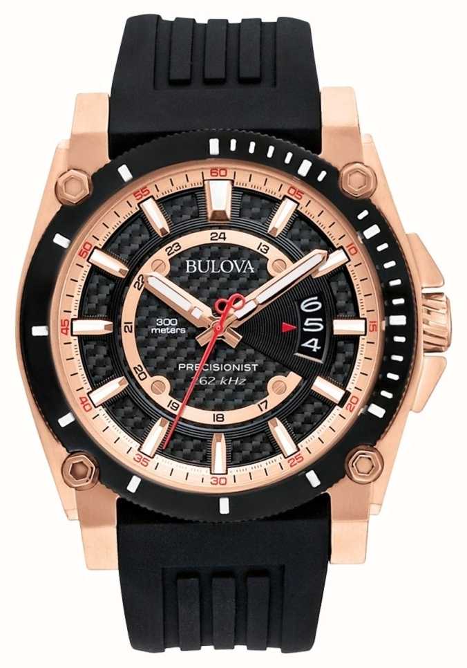 Bulova Mens Precisionist Rose Gold Black Rubber Strap 98g152 First Class Watches™ 8882