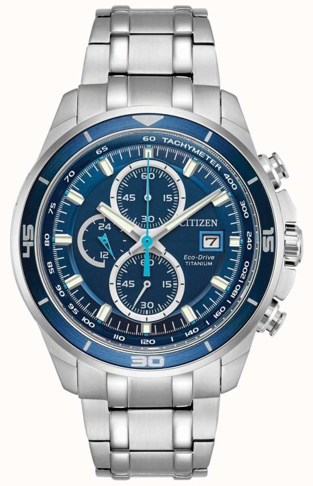 Citizen Mens EcoDrive Titanium WR100 Blue Chronograph Dial