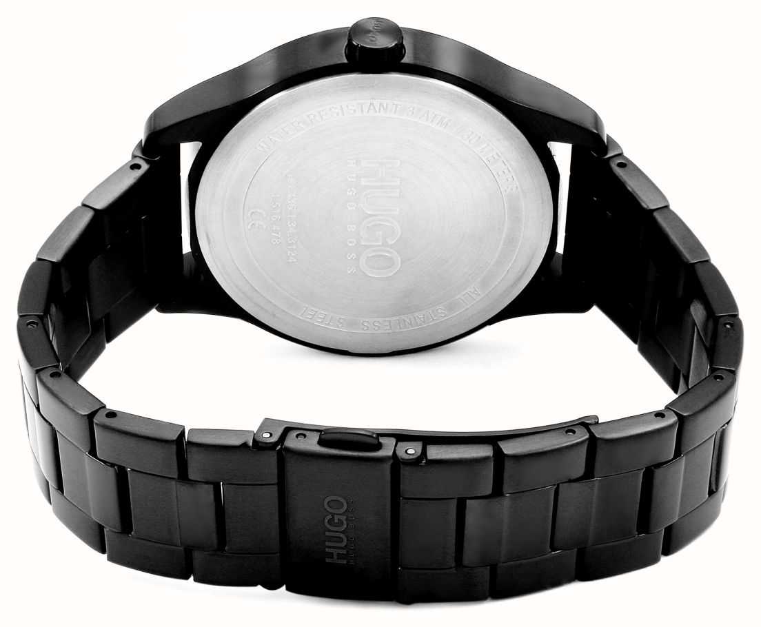 hugo dare men's black ip stainless steel bracelet watch