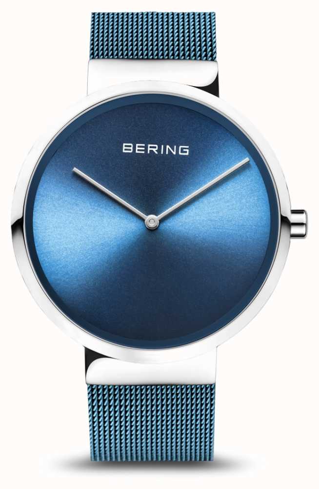 Bering | Classic | Polished/Brushed Silver | Blue Mesh Bracelet | 14539 ...