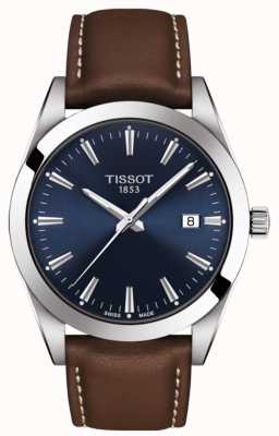 Tissot Gentleman Black Leather Strap Blue Dial Powermatic 80