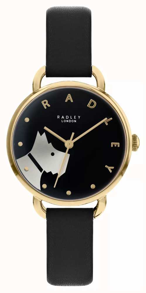 Radley Wood Street | Black Leather Strap | Black Dial Dog Motif ...