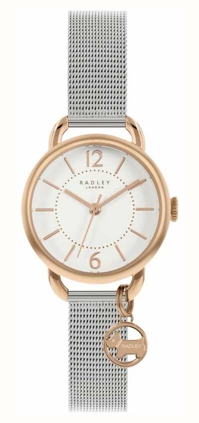 Radley | Women's Silver Mesh Bracelet | White Dial | Dog Charm RY4527 ...