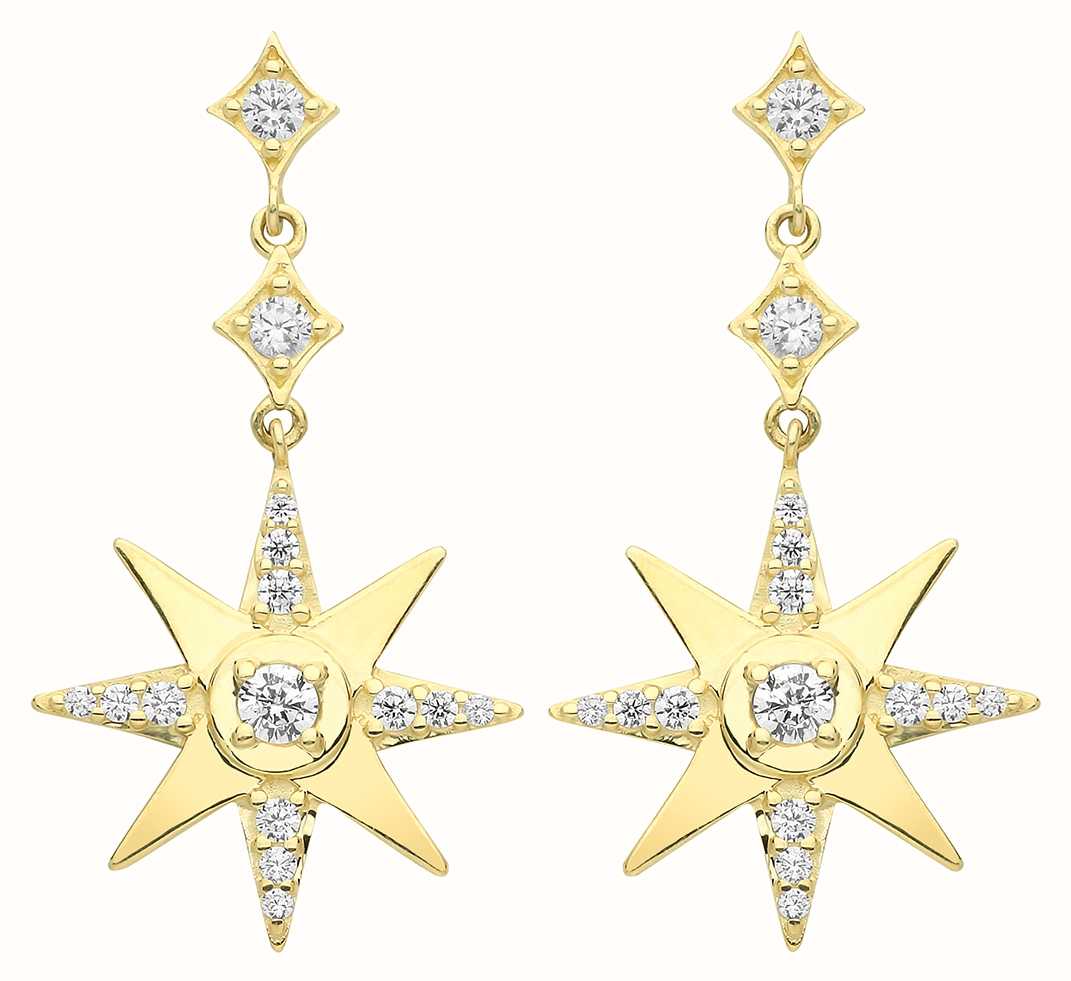 Treasure House 9ct Gold Star Cz Drop Earrings Er11 First Class Watches