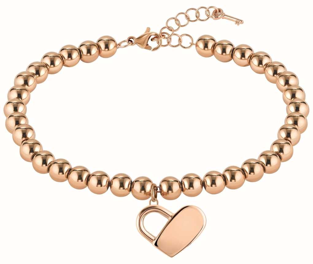 BOSS Jewellery Beads Collection Heart Rose Gold PVD Steel Bracelet ...