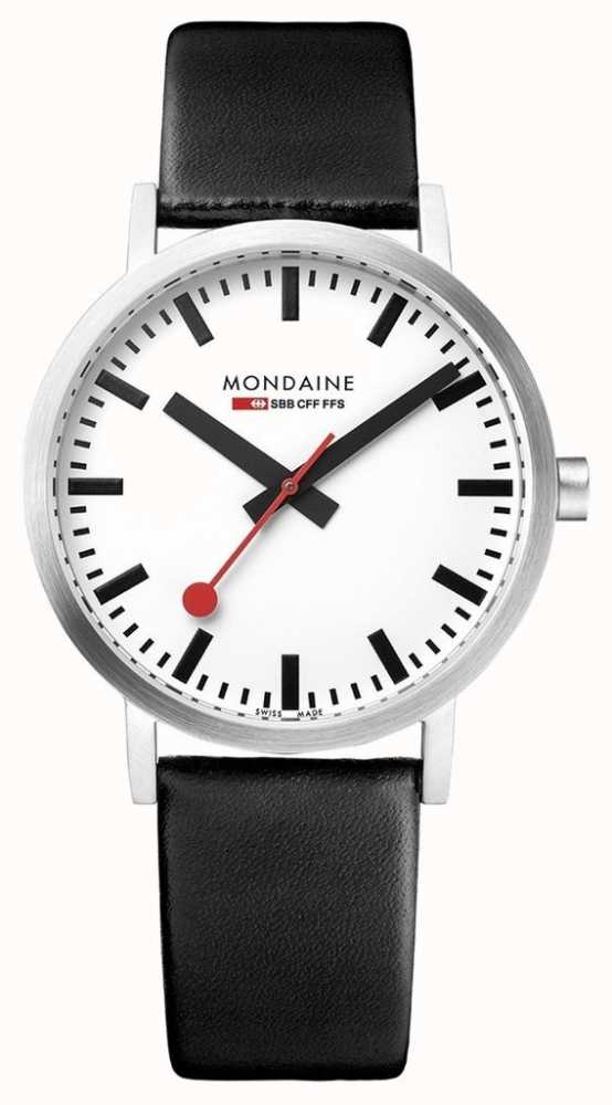 Mondaine Men's Classic 36 Mm | Black Leather Strap | White Dial Watch ...