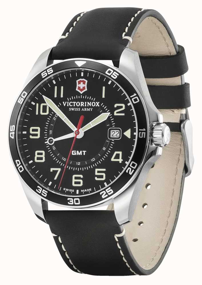 Victorinox Swiss Army | Men's FieldForce GMT | Black Leather Strap ...