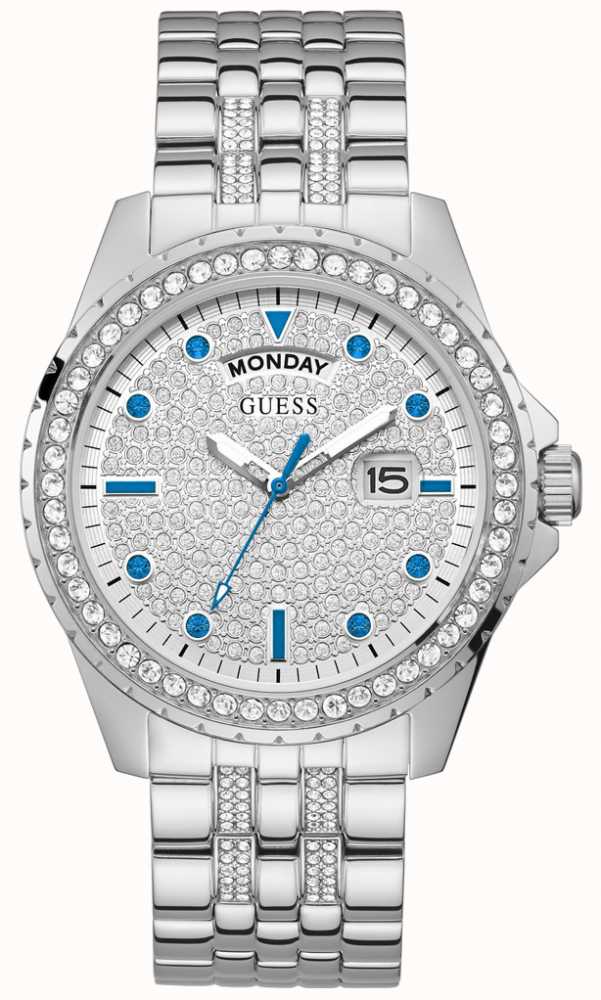 guess men's stainless steel bracelet watch