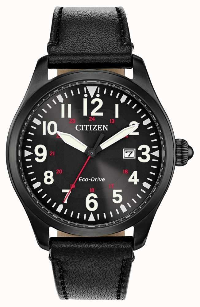 Citizen Men's Garrison Military Eco  goal | Black Leather  