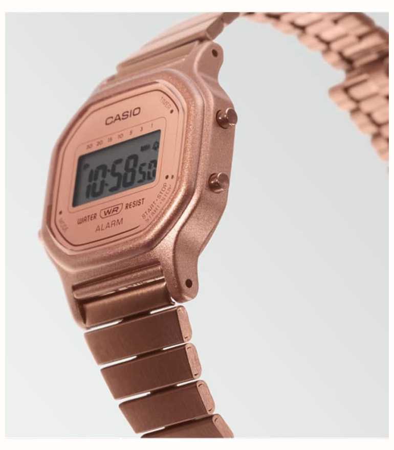 Casio Vintage | Rose Gold Plated Steel Bracelet | Digital Display LA ...