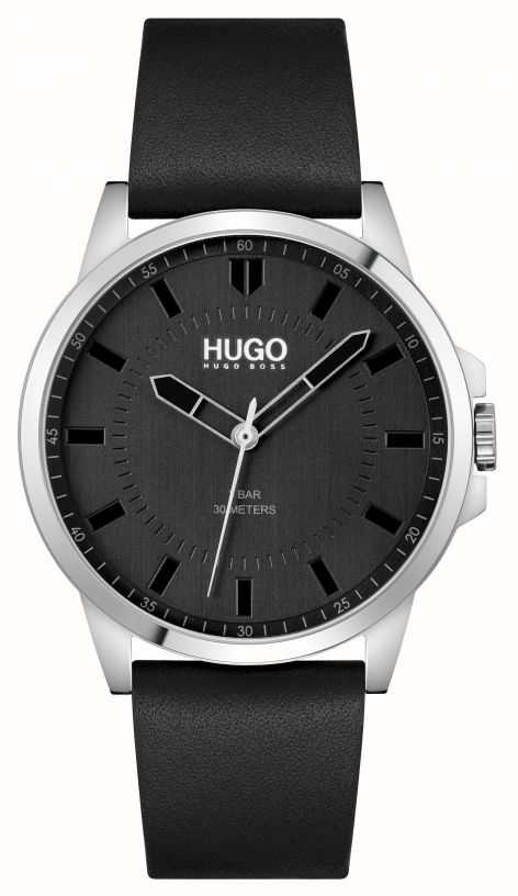 HUGO #First | Men's Black Leather Strap | Black Dial 1530188 - First ...