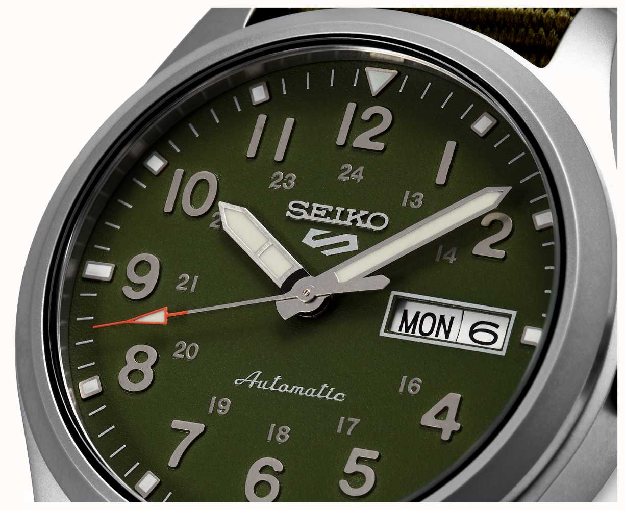 seiko men's automatic 5 sports green nylon strap watch 42.5 mm