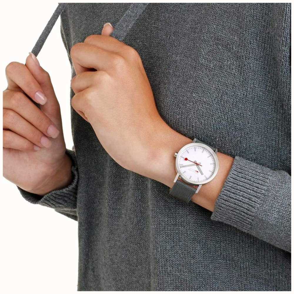 Mondaine Classic 40 Mm Park Green Textile Strap Watch A6603036017sbs First Class Watches™