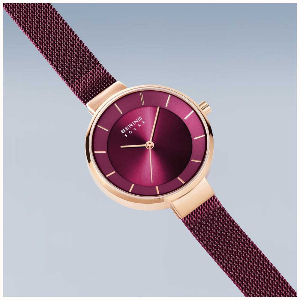 Bering Solar | Purple Sunray Dial | Purple Milanese Strap | Brushed ...