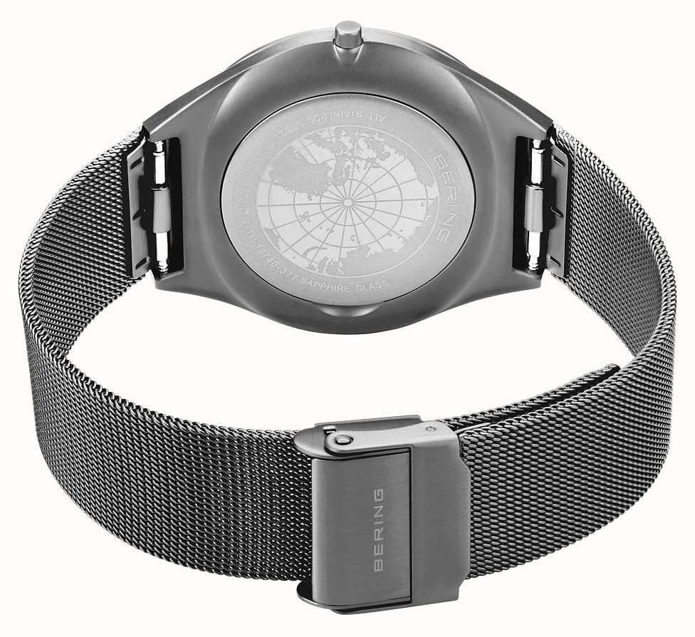 Bering Ultra Slim | Grey Sunray Dial With Date Window | Grey Milanese ...